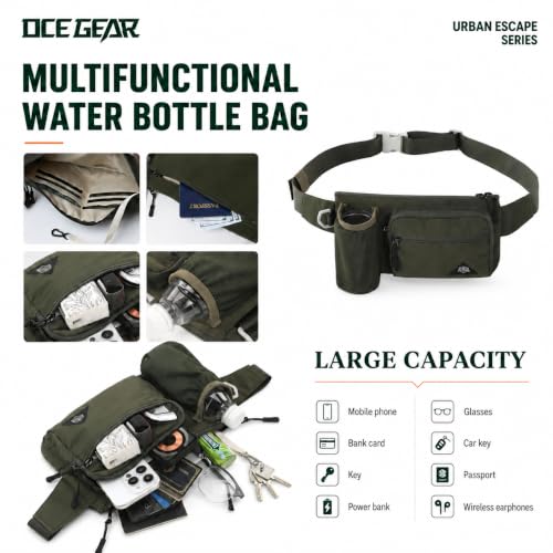 Waist Pack with Water Bottle Holder for Men Women Waist Bag Running Waist Pack Waterproof for Outdoor Travel Cycling Climbing Walking Fit All Phones (Bottle Not Included) (Green) - color: Green