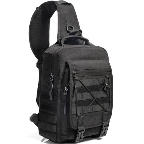 NICGID Tactical Sling Bag Pack Military Rover Shoulder Sling Backpack EDC Molle Assault Range Bag - color: Black-808-1, size: 13.3 inch