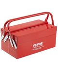 VEVOR Metal Tool Box, 14-inch, 2-Tier 3-Tray Portable Folding Tool Chest Organizer with Handle & Lock Hole, Powder Coated Steel, Cantilever Toolbox for Household Factory Warehouse Repair Shop, Red - style: 2 Tier-3 Tray