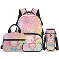4 in 1 Kids Backpack Bookbag Set Cartoon Axolotl Backpacks School Bookbag with Lunch Box Bag and Pencil Bag Water Bottle Carrier Bag Set for Kids Teen Girls - color: Axolotl Print