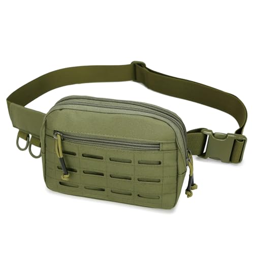 Small Waist Bag Fanny Pack for Men Women, Military Style Belt Bag with MOLLE System, Water-Resistant & Adjustable Strap for Running, Hiking, Festivals, Gym (Green) - color: Green