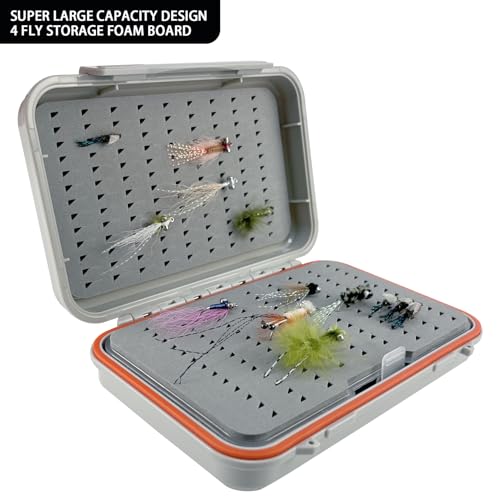 Aventik Large Capacity Waterproof Fly Fishing Box 4-Layer Foam Tackle Fishing Box for Freshwater Saltwater Streamer Storage(H039B+Lanyard) - style: H039B--NEW