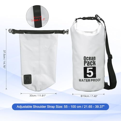 Waterproof Dry Bag, 5L Fit for Women Men Water Proof Bags Lightweight Dry Storage Floating Backpack with Whistle for Travel Backpacking Boating Kayaking Camping (White) - color: White, size: 5L