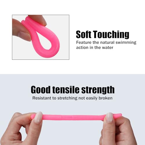 Soft Worm Bass Baits with Salted Hook Slot FS/RE-04 | Built-In Hook Slot Soft Plastic Bass LuresMulti-Rig Compatibility realistic movement Easy Portability ideal size - color: Pink-10pcs