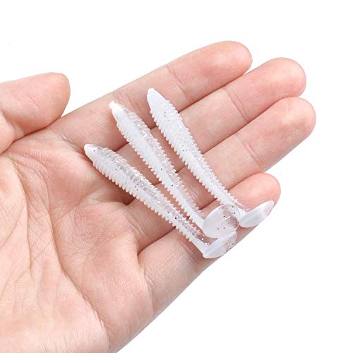 RUNCL Swimbaits Paddle 10/20/30/40PCS, 5/4/3/2 Inchs Paddle Tail, Soft Lure for Trout Crappie Bass, Durable Plastic Bait Swimmer for Saltwater/Freshwater, Fishing Lover's Gift - color: White Pearl, size: 2in, 40pcs