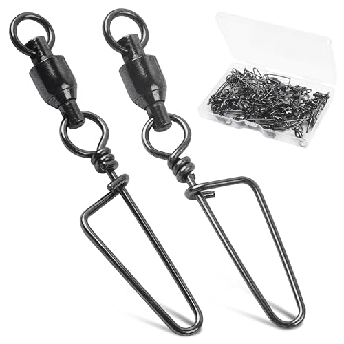 AGOOL Fishing Swivels Snaps Ball Bearing Swivels with Coastlock Snaps Stainless Steel Fishing Tackle Line Lure Leader Connector Quick Change Terminal Tackle for Lures, Leaders and Rigs - size: Size 1+1(35lb)