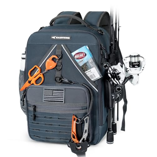 KastKing KarryAll KastMate Fishing Tackle Backpack,Water-Resistant Tackle Bag With 2 Rod Holders,Fishing Gear and Equipment With Large Gear Storage,Dark Gray - color: E: Dark Gray