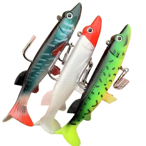 Soft Fishing Lures Shad Minnow Swimbaits, Pre-Rigged Jig Heads Paddle Tail Swim Baits for Bass, Trout, Walleye, Crappie, Sinking Jigs Bait for Saltwater Freshwater, Fishing Gifts for Men - color: A