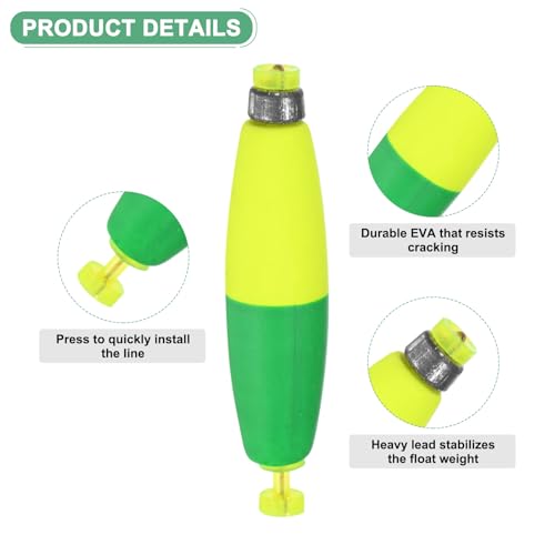 M METERXITY Pack Fishing Bobbers Floats, EVA Foam Weighted Bobbers, Clip-on Floats Slip Corks Floaters Strong Buoys - color: Green & Yellow, size: 3" Length