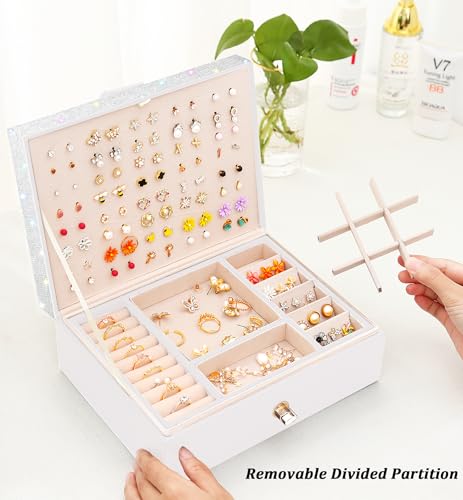 QBestry Jewelry Box for Earrings, Teen Girls Jewelry Organizer Box Earring Holder Organizer for Girls Jewelry Box Stud Earring Organizers for Girls Earrings Jewelry Boxes for Women Bling - color: Bling, size: Medium