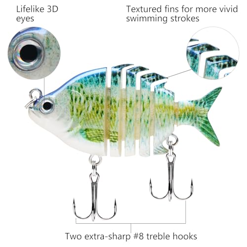Bassdash SwimPanfish 2.5”/0.34oz Hard Bluegill Swimbaits Multi Jointed Topwater Trout Bass Fishing Crank Lure,Pack of 4 - color: BBYN