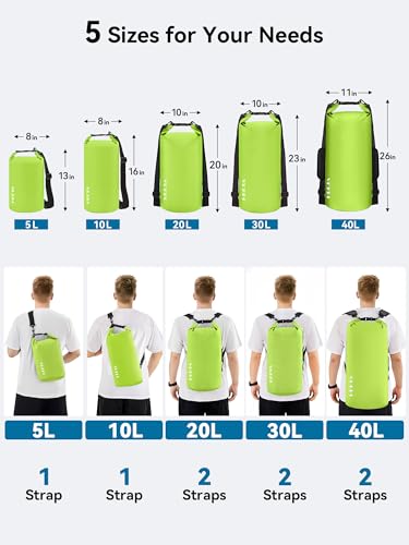 HEETA Waterproof Dry Bag for Women Men, 5L/10L/20L/30L/40L Roll Top Lightweight Dry Storage Bag Backpack with Emergency Whistle for Travel, Kayaking, Boating, Camping, Beach, Cruise Ship Essentials - color: Lemon Green, size: 5L