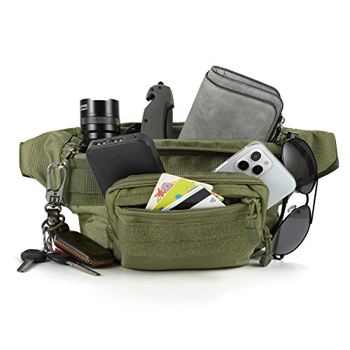SOWHUP Tactical Fanny Pack,Military Waist Bag Pack with U.S Patch Utility Hip Belt Bumbag for Outdoor Fishing Hiking (Army Green(4 Zipper Pockets)) - color: Army Green(4 Zipper Pockets)