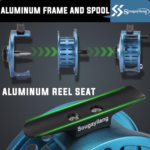 Sougayilang 5/6 Weight 9ft Fly Rod, 4-Piece Graphite Rod, Die Cast Aluminum Reel, Carrying Case, Fly Box & Fishing Flies Combo Starter Kit - color: Fly Fishing Combo #8-Blue