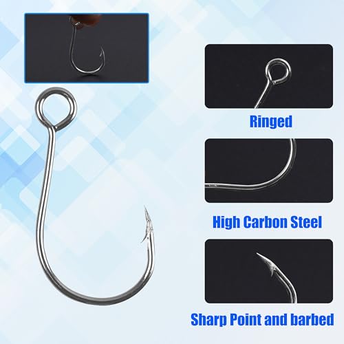 Fishing Inline Single Hooks kit Replacement Fishing Hooks for Lures Plugs Baits Inline Circle Hooks Baits Inline Circle Hooks with Barbed Large Eye Saltwater Freshwater - style: 50pcs+20 Rings