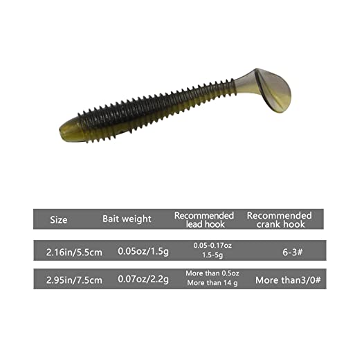 Paddle Tail Swimbaits 2 and 3 Inch Two-Tone Color Swim Baits 20/40 Pcs Fishing Worms with 5 Color Soft Plastic Bass Lure Baits