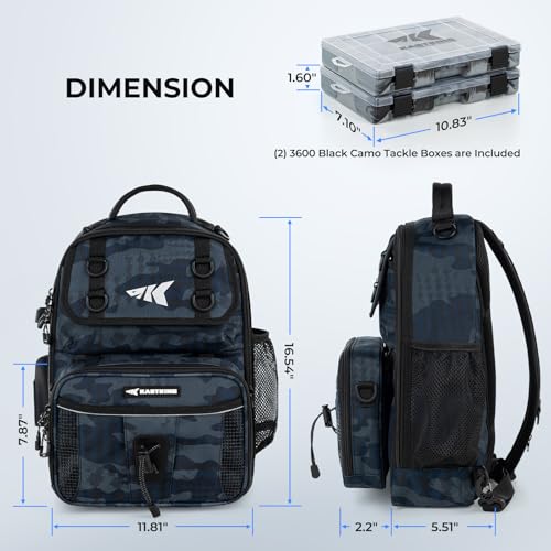 KastKing BaitSpace Fishing Sling Bag, Fishing Backpack with Rod & Beverage Holder, Tackle Bag for Fishing Gear - color: F: Blue Camo - with (2) 3600 tackle boxes, size: Large