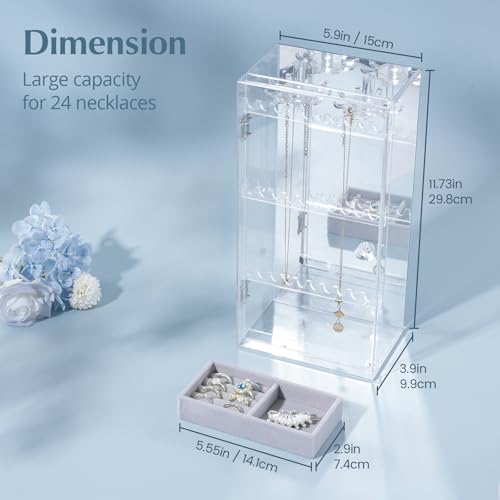 Lolalet Earring Holder Organizer, Acrylic Jewelry Organizer Rotating Clear Earrings Display Box, Dust-proof Jewelry Storage Case with Velvet Tray -Earringmirror - color: 4 -Earringmirror