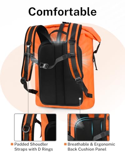 Gonex Waterproof Ultralight TPU Backpack 35L Roll Top Dry Bag, Kayaking | Back Padding, Camping, Fishing, Travel, Adjustable Straps, External & Internal Storage Pockets, Orange - color: Orange, size: 35L