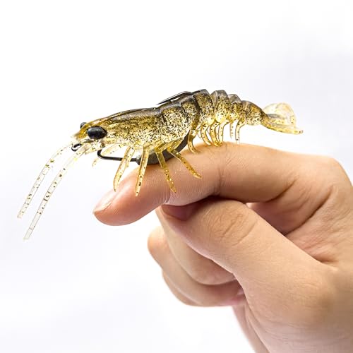 Savage Gear Manic Shrimp V2 Soft Plastic Fishing Bait, Realistic Contours, Colors and Movement, Durable Construction, Weighted Ultra-Sharp Jig Hook - color: Avocado, size: 3 in - 1/4 oz