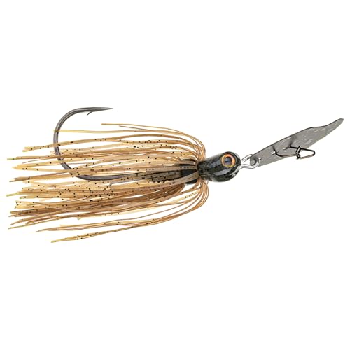 Strike King Thunder Cricket Fishing Lure, Vibrating Swim Jig, Silver Blade, 4/0 Jungle-Style Flipping Hook - color: Green Pumpkin, size: 3/8 oz