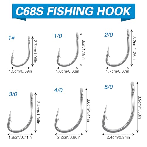Live Bait Hooks Saltwater O'shaughnessy Circle Hook Stainless Steel Short Shank in-Line Point Fishing J Hooks for Catfish Tuna Bass Salmon Size 1#-5/0 - size: 3/0-50pcs