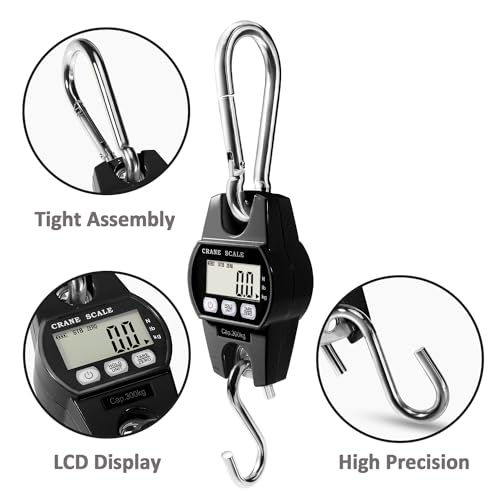 GRAM PRES Digital Hanging Crane Scale 660LB/300KG， Deer Hunting Scales, Farm,Fishing, Fish, Meat，Game,Luggage Scale with Hold/Tare - color: Black