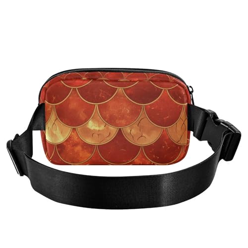 Red Fish Scale Fashionable Fanny Pack Waist Bag for Women Men Large Capacity Crossbody Shoulder Bag with Adjustable Strap for Workout Running Hiking