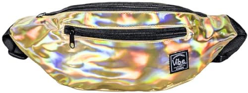 Vibe Festival Gear Rave Fanny Pack for Women Men – Festival, 4 Pockets, Adjustable Strap, Cute Waist Bag, Crossbody Belt Bag, Hiking, Running, Cycling - color: Gold, size: Fits Most
