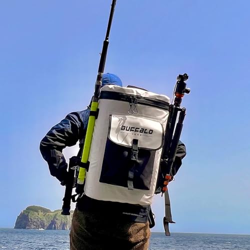 Buffalo Gear Fish Cooler Backpack 32Qt Waterproof Fishing Backpack Cooler Portable Fish Bag, Keep Ice Cold More Than 24 Hours - color: White-32qt