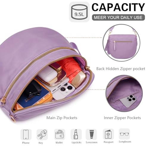 Pure Colour Crossbody Bum Bags for Women Spacious Checkered Cross body Bag Nylon Trendy Fanny Pack for Travel - color: Light Purple