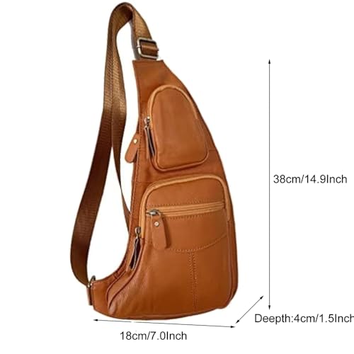 Hebetag Small Leather Sling Bag Crossbody Backpack for Men Women Travel Outdoor Sports Hiking Camping Shoulder Chest Day Pack Daypack Yellow Brown - color: #02yellow Brown