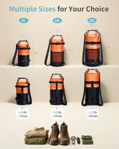 ECOHUB Waterproof Dry Bag for Women Men, 5L/10L/20L Roll Top Lightweight Dry Storage Bag Backpack for Travel Kayaking Hiking Floating with Waterproof Phone Case,Orange - color: Orange, size: 10L