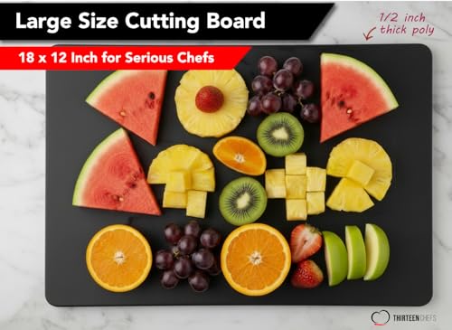Black Plastic Cutting Board - 18 x 12 Inch Large, 1/2" Thick HDPP Poly for Restaurants and Commercial Kitchens, NSF Stamped - color: Black