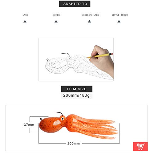 Artificial Octopus Swimbait, Skirt Tail Lure | 3.54/7.87/9.45in, jig head sinking trolling bait. Lingcod, bass, rockfish, saltwater. - color: Purple 7.87inch/6.35oz