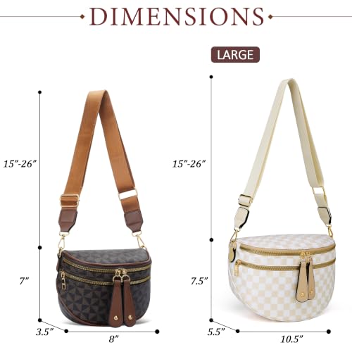 KKXIU Crossbody Sling Bag for Women Trendy Fanny Pack Vegan Leather Chest Bag | Trendy - color: Large-Beige Checkered