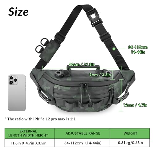 THKFISH Fishing Waist Pack, Fishing Tackle Bag Waterproof Fanny Pack for Women & Men Portable Sling Bag - color: Green Camo-REGULAR
