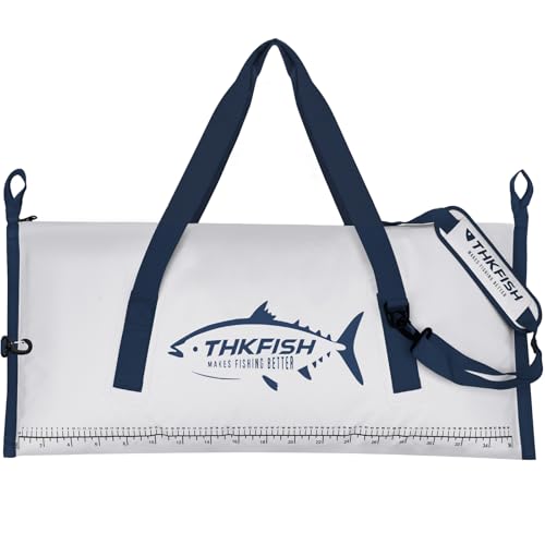 THKFISH Insulated Fish Cooler Bag, Fish Kill Bag for Caught Fish Ice Cold - color: White-Blue, size: 40*16IN