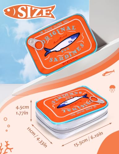 Cessfle Canned Sardines Makeup Bag, Funny Sardine Tin Fish Cosmetic Bag, Creative Cute Makeup Bag Kawaii Pencil Case Pouch, Coquette Make up Pouch for Women… - color: Orange mix Blue
