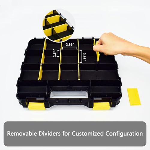 AIDY-PRO Hardware Organizer Box 34 Compartments Small Parts Organizer with Removable Dividers Durable Plastic Double Side Tools Box Screw Organizers For Nuts, Bolts, Screws, Nails 2Pack - color: Yellow, size: 2 PACK