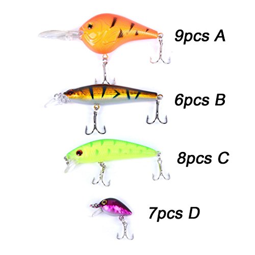 Aorace Fishing Lures Kit Mixed Including Minnow Popper Crank Baits with Hooks for Saltwater Freshwater Trout Bass Salmon Fishing - color: Item-C 30pcs