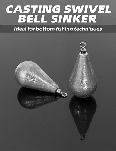 BLUEWING Casting Swivel Bell Sinkers Fishing Weights 1/2oz-8oz Drop Shot Dipsey Lead Saltwater - size: Size05: 3oz, 5 Pack