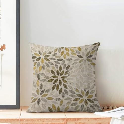 AEIOAE Grey Yellow Pillow Covers 18 x 18 Inch Set of 2, Rustic Geometric Dahlia Flower Decorative Throw Pillows Yellow Floral Pillowcase Farmhouse Linen Cushion Covers for Couch Home Sofa Decor - color: Grey Yellow Floral, size: 18" x 18" (Pack of 1)