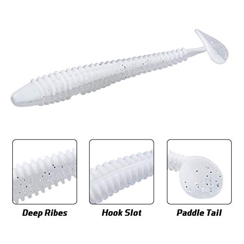 RUNCL Swimbaits Paddle 10/20/30/40PCS, 5/4/3/2 Inchs Paddle Tail, Soft Lure for Trout Crappie Bass, Durable Plastic Bait Swimmer for Saltwater/Freshwater, Fishing Lover's Gift - color: White Pearl, size: 2in, 40pcs