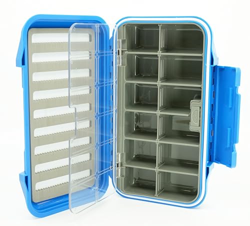Kingfisher Large Waterproof 12 Compartment and Foam Fly Fishing Box - color: Blue