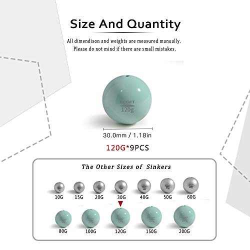 Lead Free Fishing Weights Sinkers 10g-200g Coated Egg Sinkers Weights Oval Shape Assorted Sizes Bag and Fishing Weights Assortment Box Non-Lead Fishing Weights Saltwater Freshwater - style: 120g(4.23oz)-9pcs