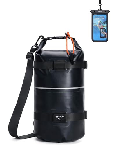 ECOHUB Waterproof Dry Bag for Women Men, 5L/10L/20L Roll Top Lightweight Dry Storage Bag Backpack for Travel Kayaking Hiking Floating with Waterproof Phone Case,Black - color: Black, size: 5L