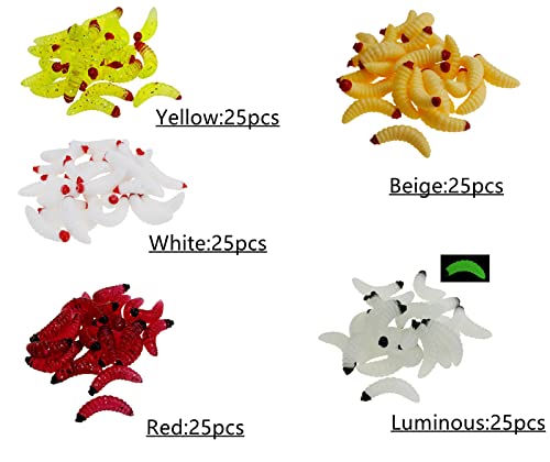 50pcs-1Inch Bass Fishing Worms Lures,Silicone Soft Maggot Baits Bread Worm Fishing Lure,5 Color - color: Multicolor(125pcs)