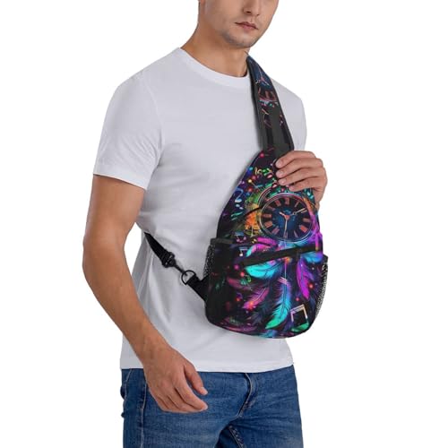 Dream Clock With Dream Catcher Sling Backpack Chest Bag Crossbody Shoulder Bag Gym Cycling Travel Hiking Daypack For Men Women - color: Dream Clock With Dream Catcher