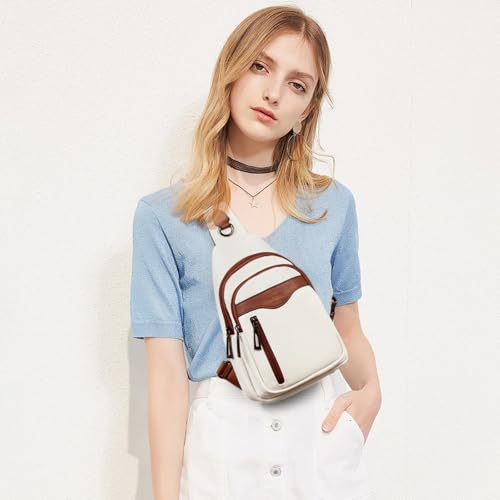 cakang Womens Sling Bag Crossbody Bags for Women Vegan Leather Sling Backpack Daypack Fanny Pack Crossbody Purse Travel - color: 3-white Brown